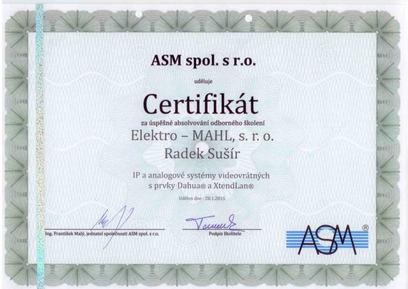 ASM - Certifikát